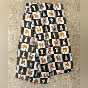 Black and white checkered orange cat print silky scarf